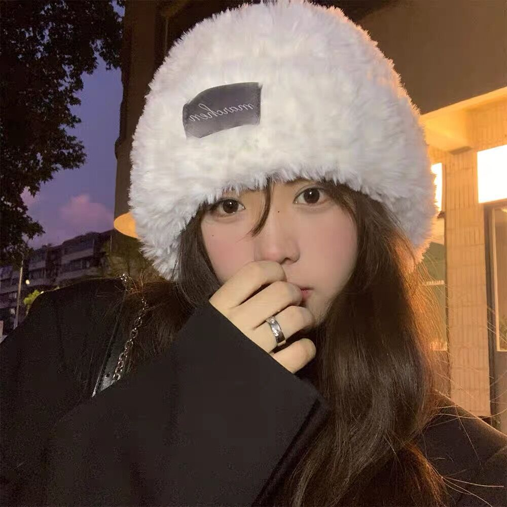 品牌毛绒针织帽女秋冬季韩版显脸小百搭毛线帽日系大头围保