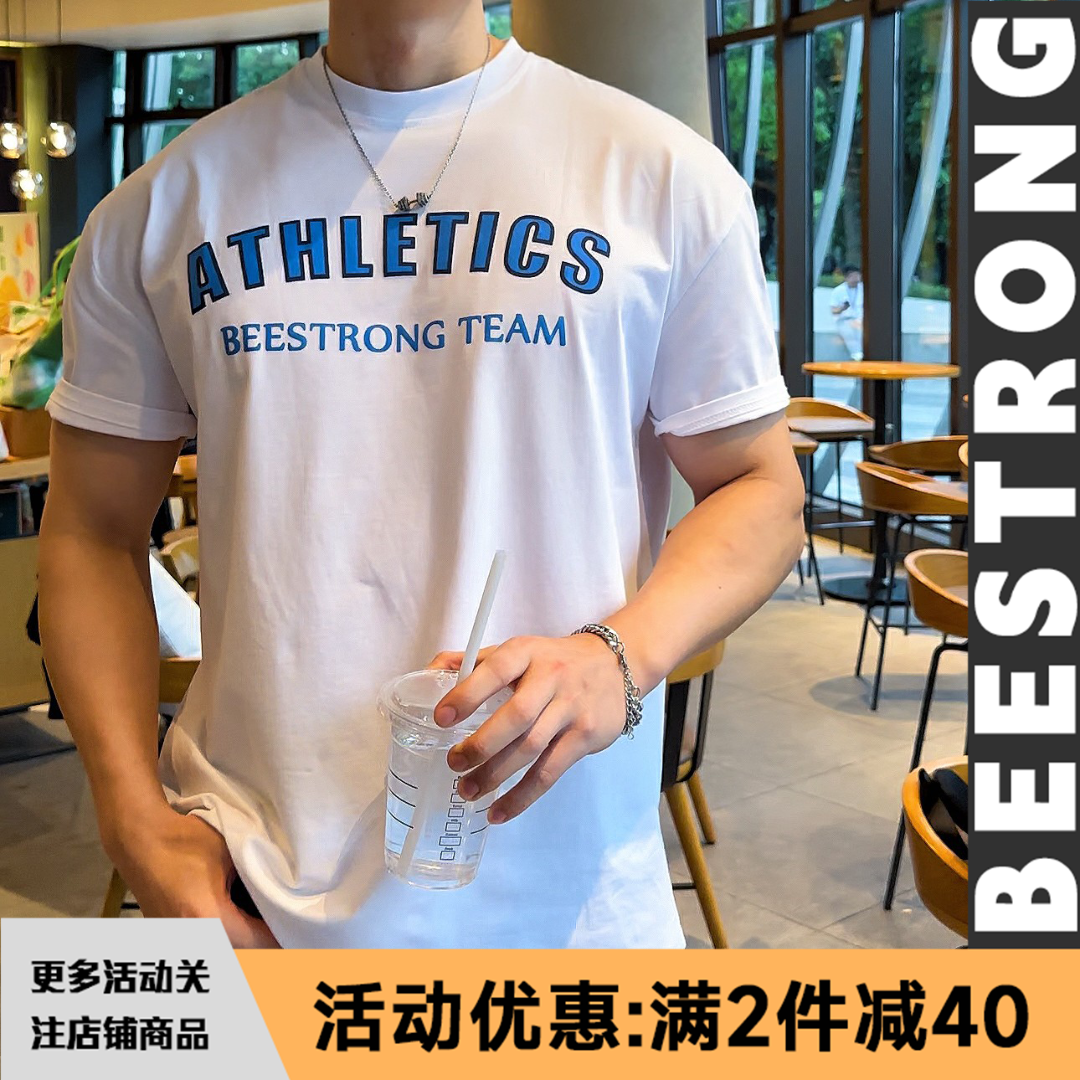 BEESTRONG原创绒面发泡logo宽松暴袖圆领韩风夏季休闲T恤