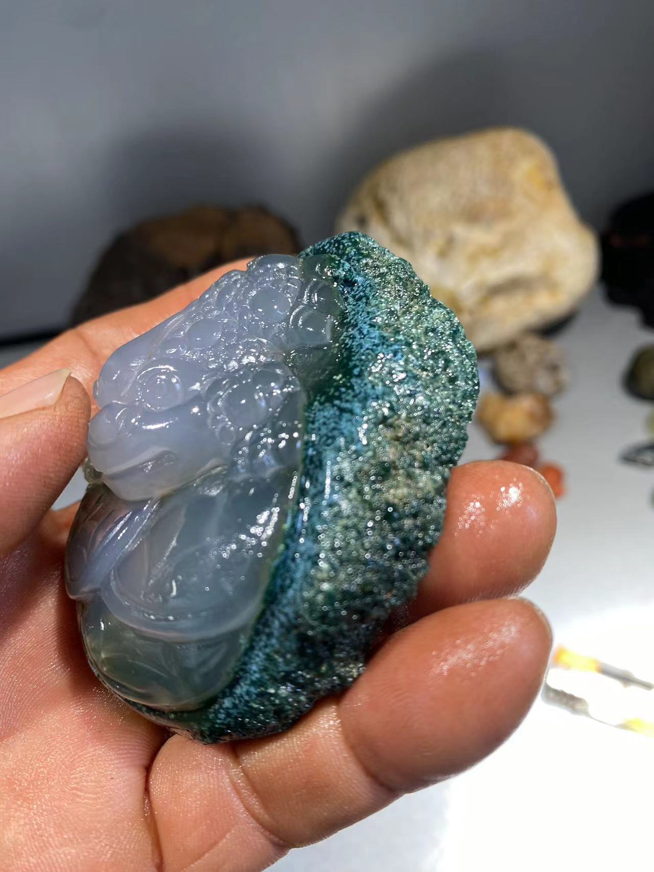 绿水草花奇石 风铃石 摆件石 文方石 天然造型石 石头摆件瑙