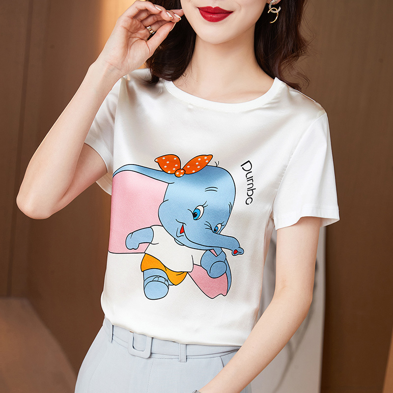 【618粉丝浮力】高品质~巨推荐   重磅桑蚕丝定位印花短袖T恤