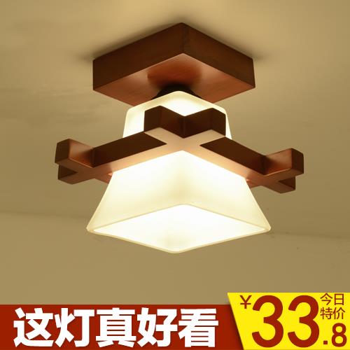 实木灯过道走廊新中式吸顶灯小阳台入户玄关木质复古红木色中国风