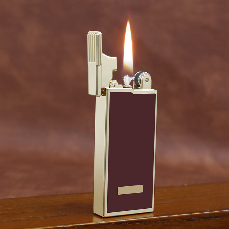 新款首领平头煤油打火机个性创意升降式砂轮点火