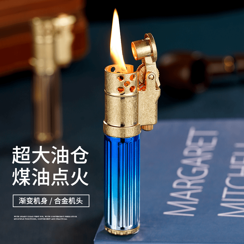 新款渐变透明油仓煤油打火机个性创意复古砂轮明火棉油机点火器