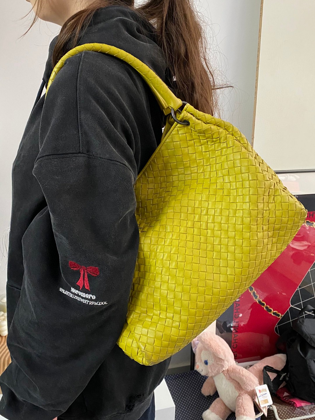 95新 BOTTEGA VENETA/葆蝶家 芥末黄超重工编织单肩托特