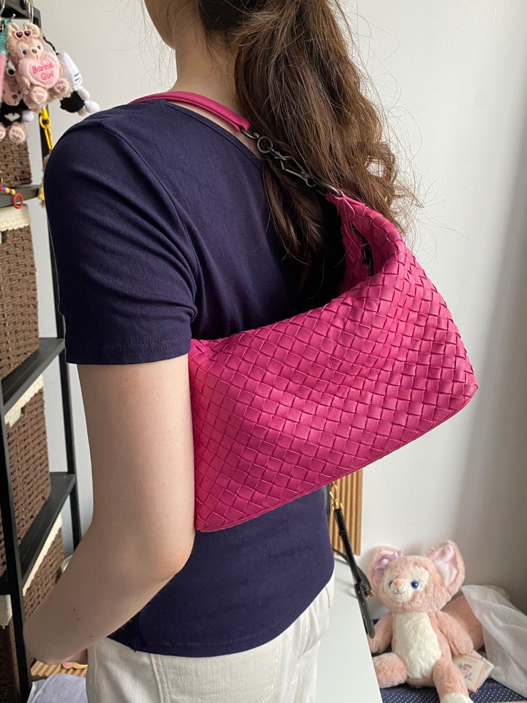 95新 BOTTEGA VENETA/葆蝶家 bv玫粉色小饭盒遛狗包24cm