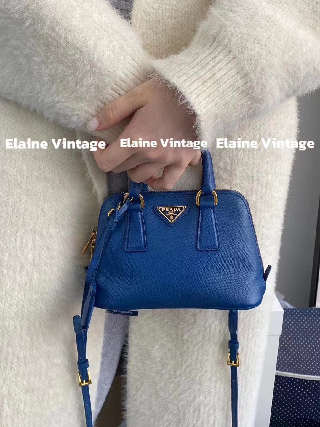95新 Prada/普拉达 宝石蓝mini贝壳包18cm