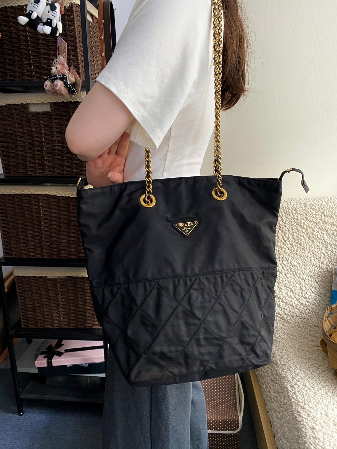 95新 Prada/普拉达 Prada黑金大号降落伞25cm/Y327
