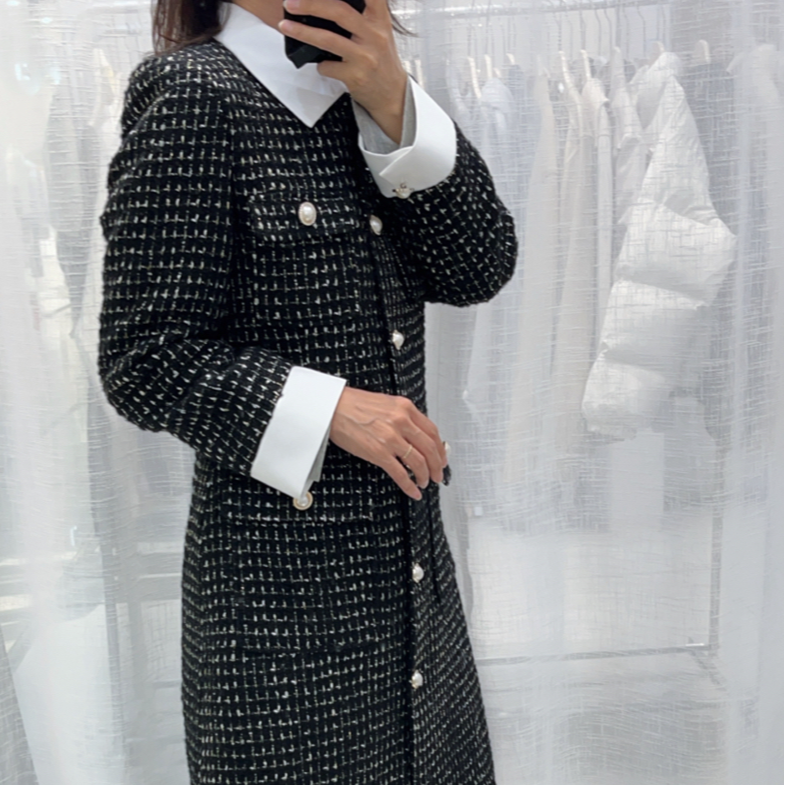 韩版收腰小香外套连衣裙短款 气质款小香风时尚毛呢修身名媛秋冬