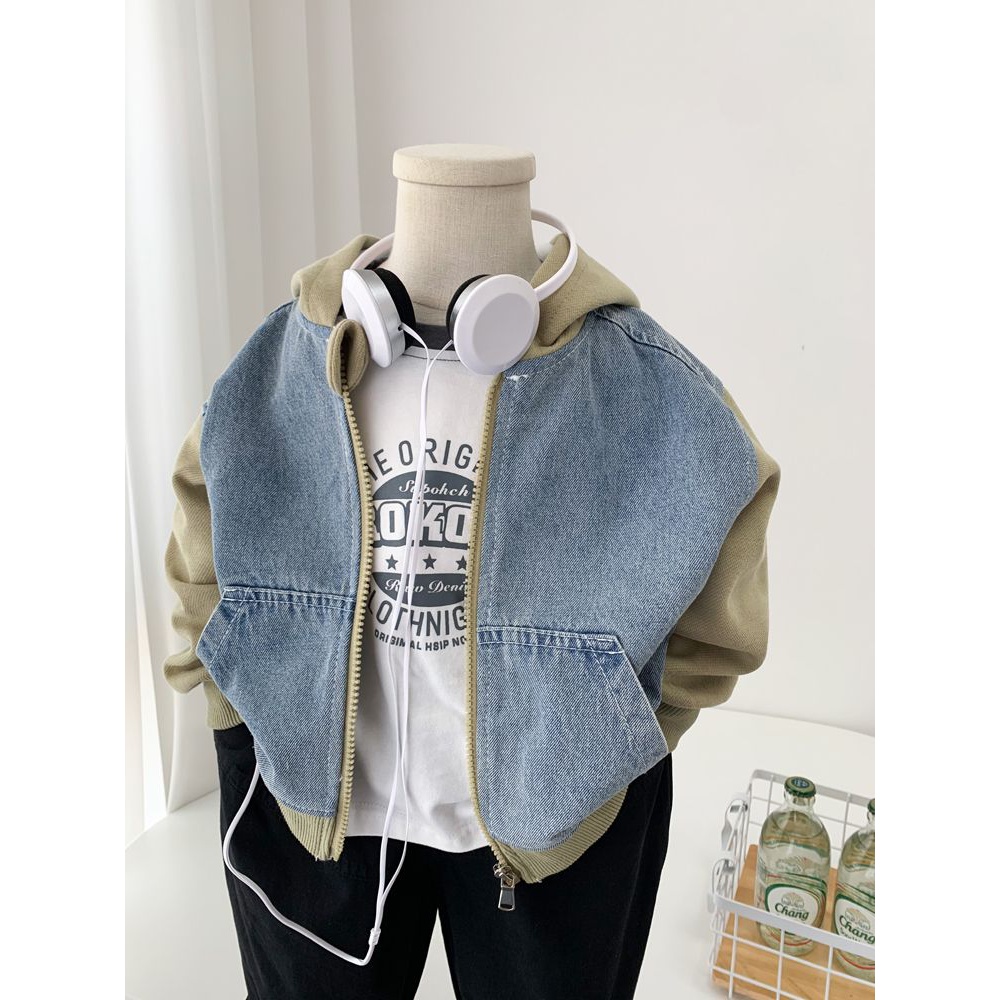 【小扬哥推荐】男童外套秋装2023新款假两件儿童连帽拉链衫潮酷中