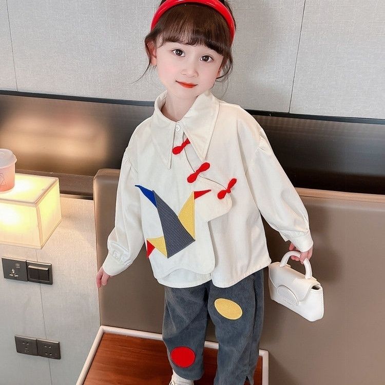 【小扬哥推荐】女童春秋洋气套装新款洋气儿童小女孩复古衬衫两件
