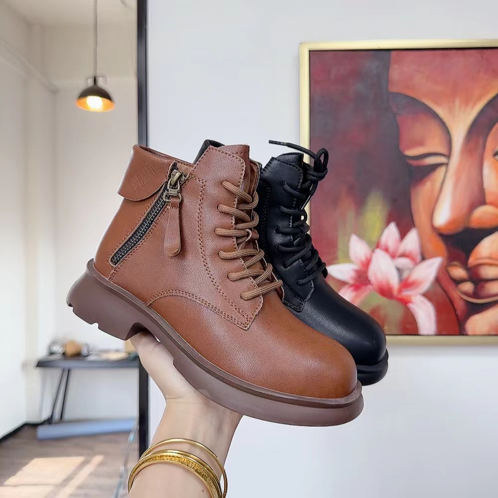 191新款双拉链系带圆头舒适百搭马丁靴仓