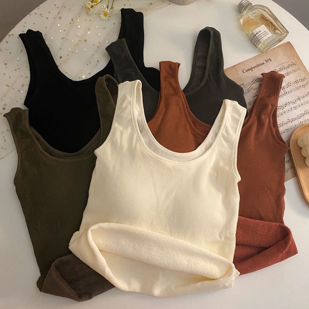 秋季韩版毛圈磨毛保暖吊带背心女内搭一体胸垫防寒内衣恒温打底衫