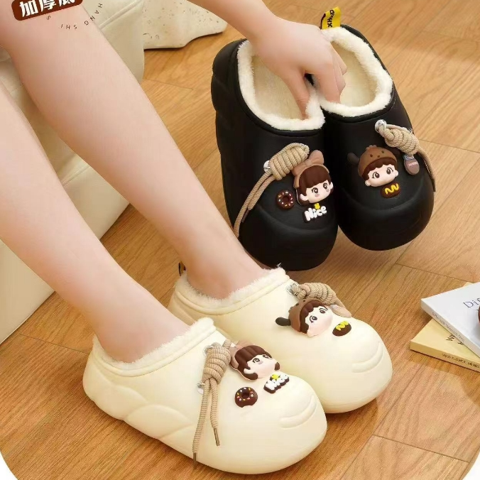 冬季女士厚软底卡通户外防水棉拖鞋加绒保暖可爱881-5娃娃款