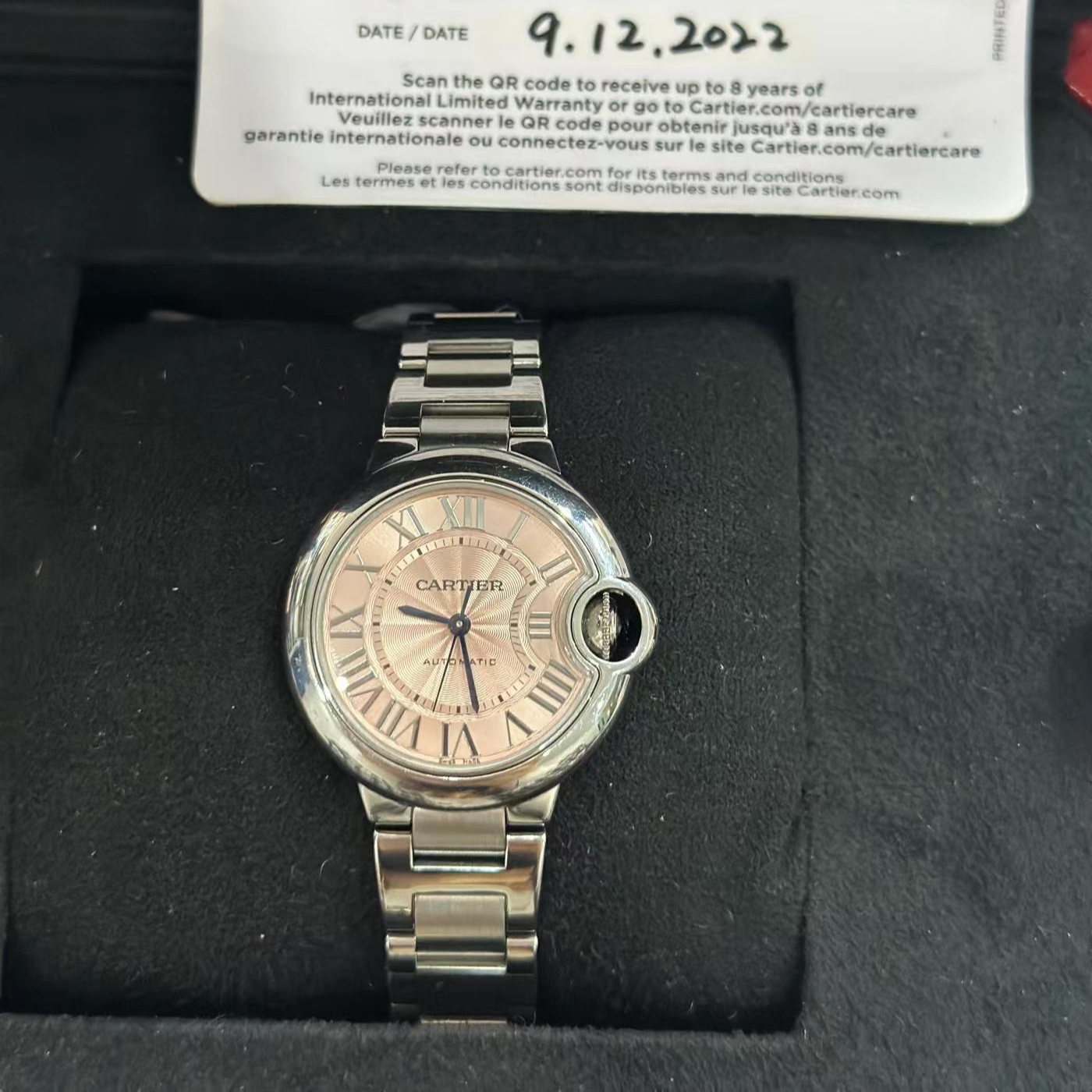 99新 Cartier/卡地亚 蓝气球/自动机械/33mm/盒子保卡/SBK0129843