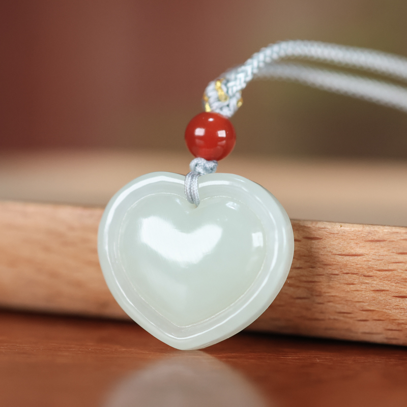 天然心形和田玉白玉吊坠男女情侣款玉石爱心挂件项链心型桃心玉坠