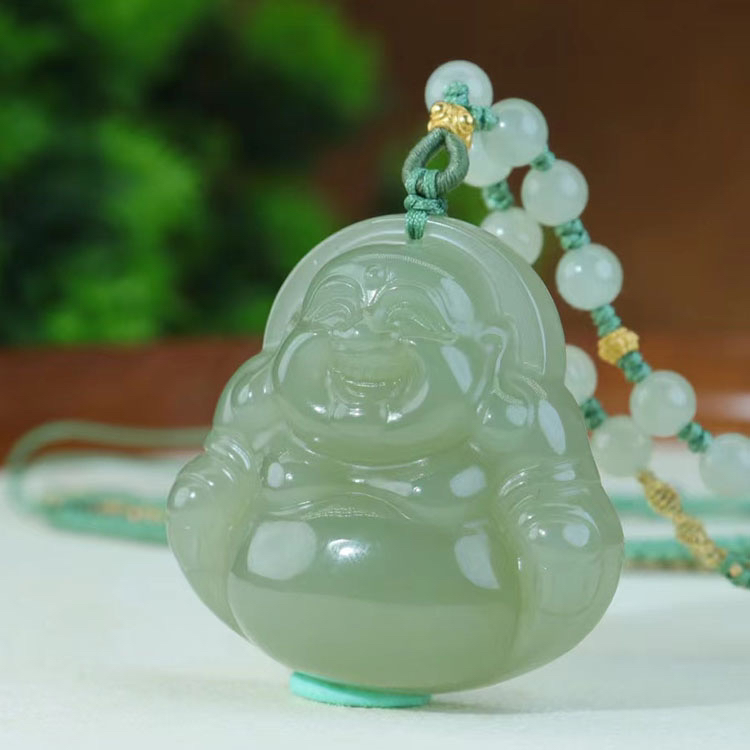天然和田玉冰晴水湖水绿佛公吊坠女士佩戴玉石挂件35笑佛配饰