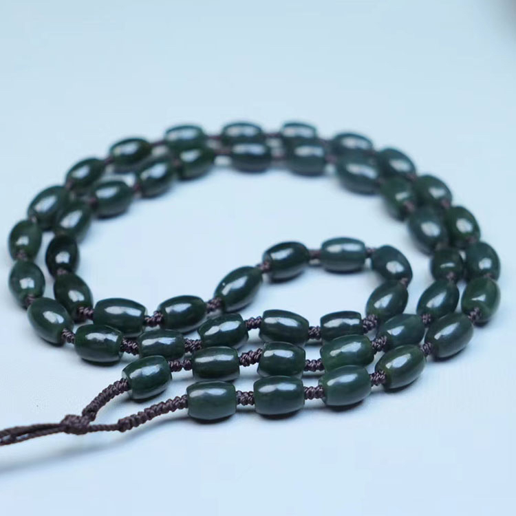 天然和田玉青玉桶珠吊坠挂绳玉石吊坠项链绳