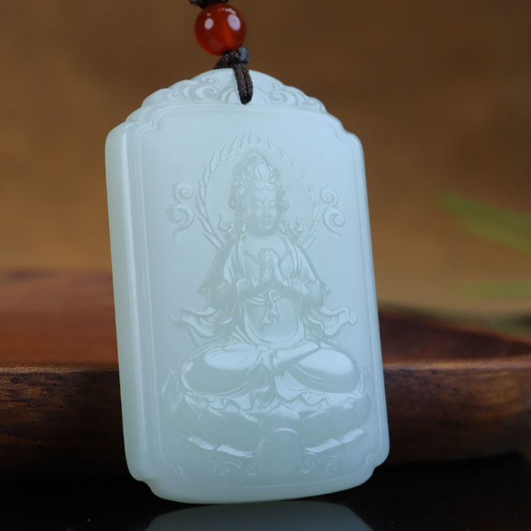 天然新疆和田玉白玉正装观音山水玉石挂件男士佩戴大气吊坠颈饰