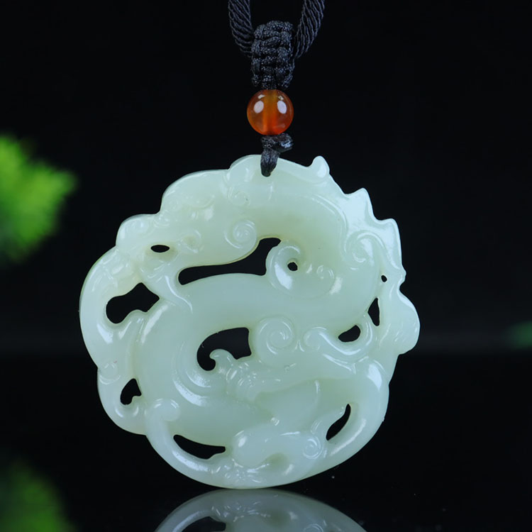 天然和田玉吊坠龙牌玉坠男款玉石玉佩镂空男士女士挂坠双面雕刻款