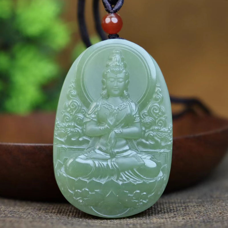 正品玉石坐莲观音吊坠新疆和田玉青玉观音菩萨挂件男玉佩玉牌玉器