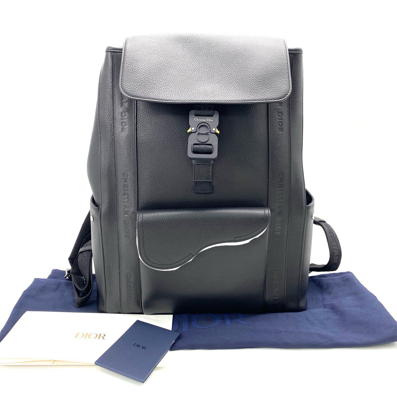99新 DIOR/迪奥 黑色全皮单扣Saddle双肩包 尺寸32/45 时尚休闲