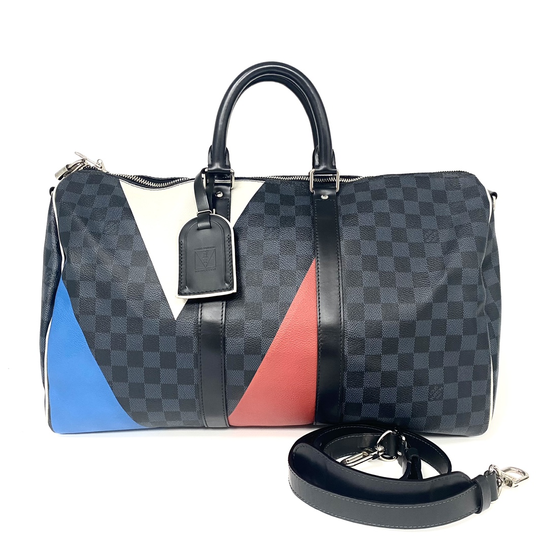 95新 LouisVuitton/路易威登 LV 限量款黑棋盘格Keepall旅行袋