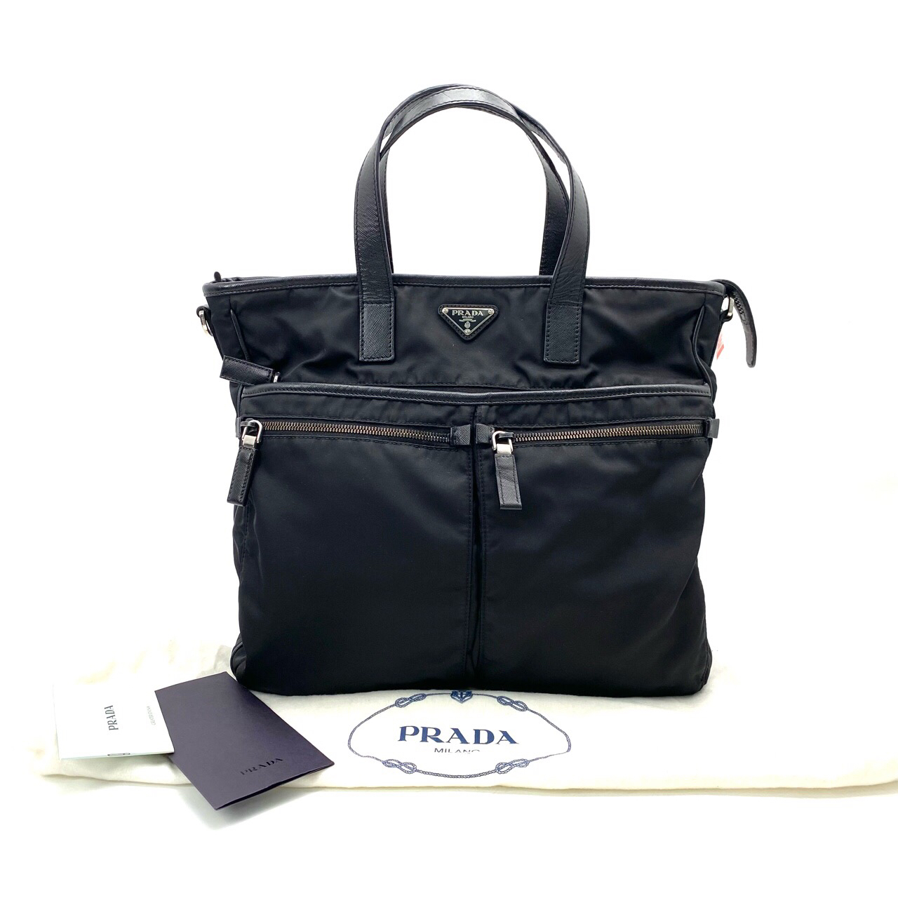 95新 Prada/普拉达 黑色尼龙手提包 无肩带 尺寸36/35 休闲百搭