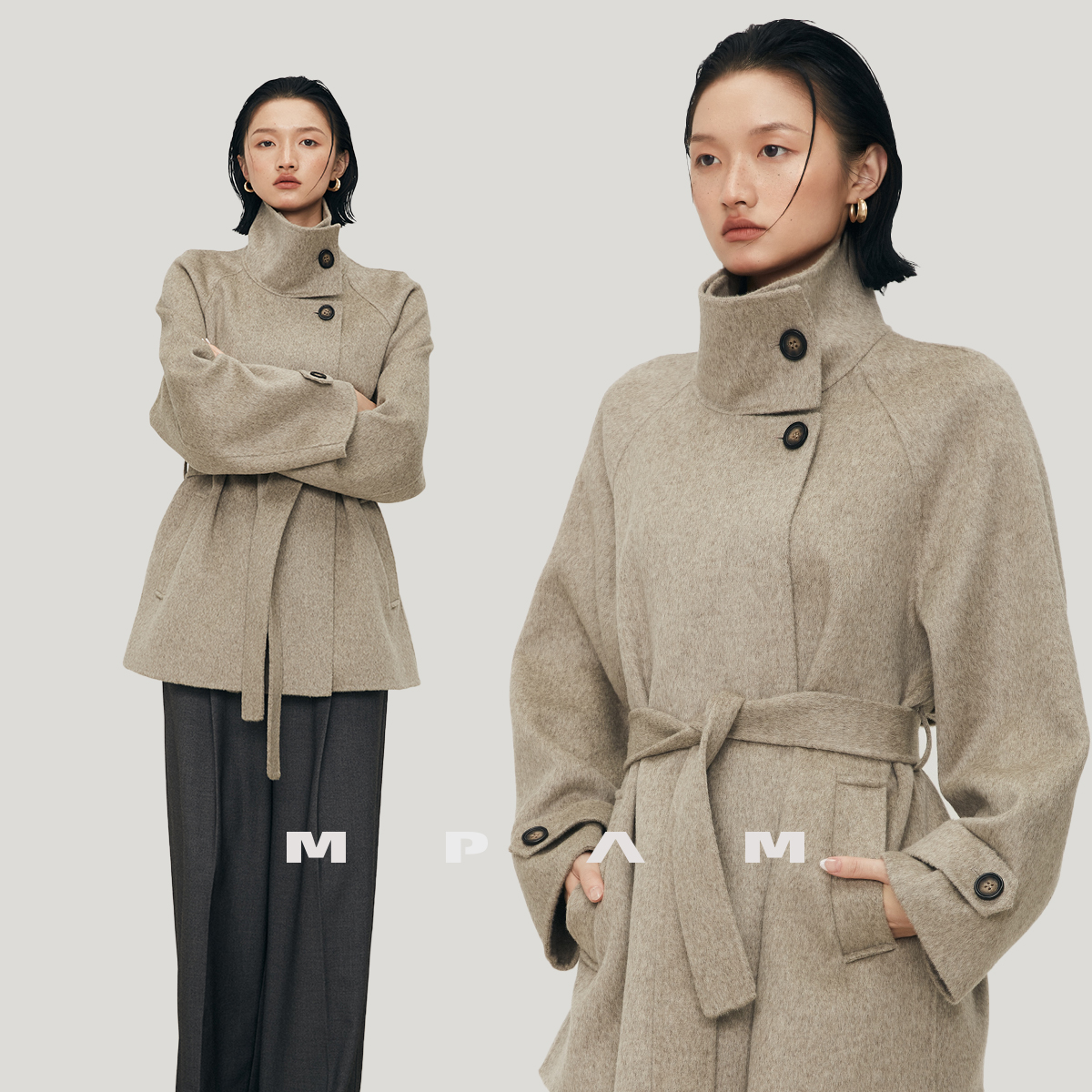 【重百粉丝专属】MPAM秋冬季短款双面尼大衣女高智感毛呢外套女916