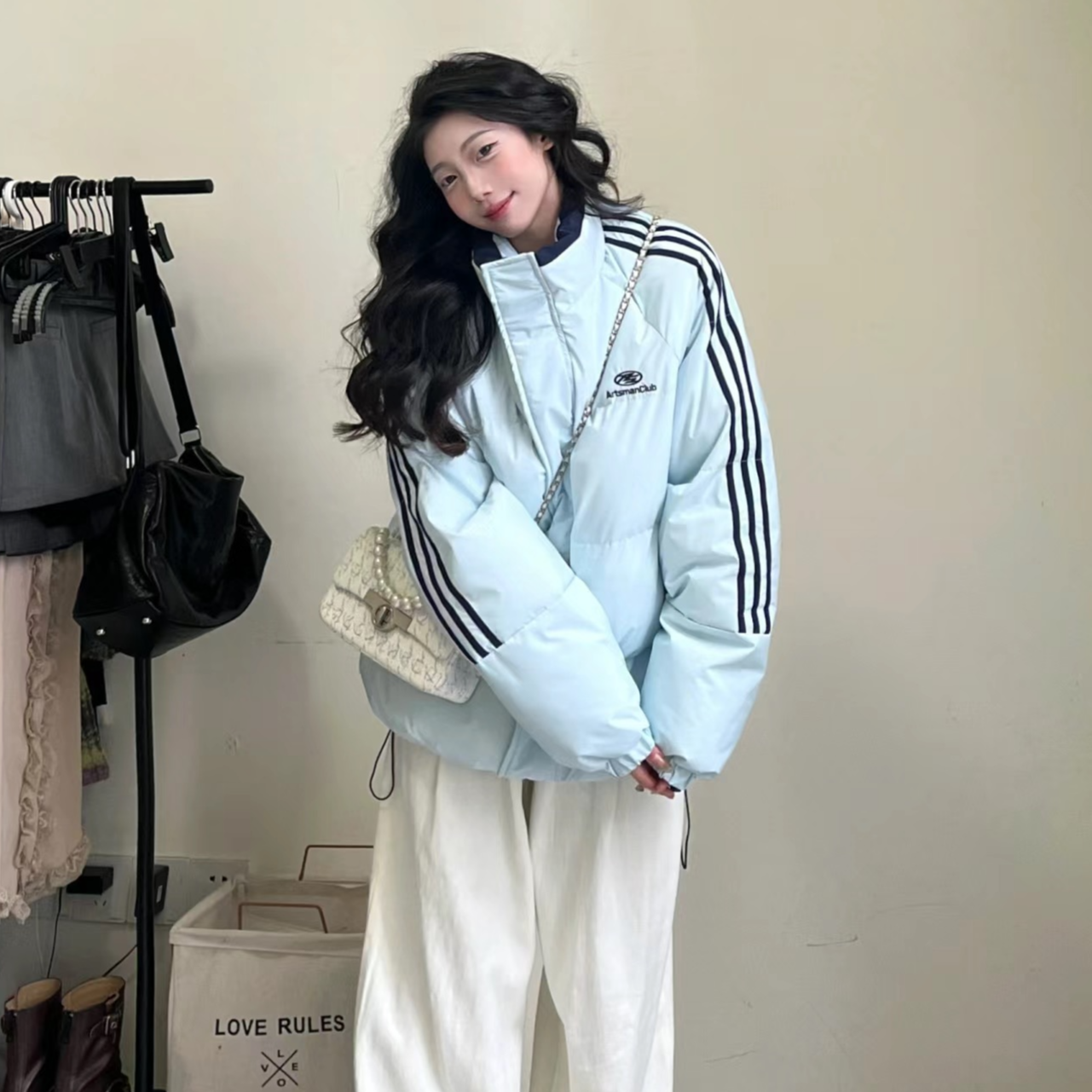 蓝色立领小个子棉服女冬季棉衣棉袄加厚设计感小众保暖学生面包服