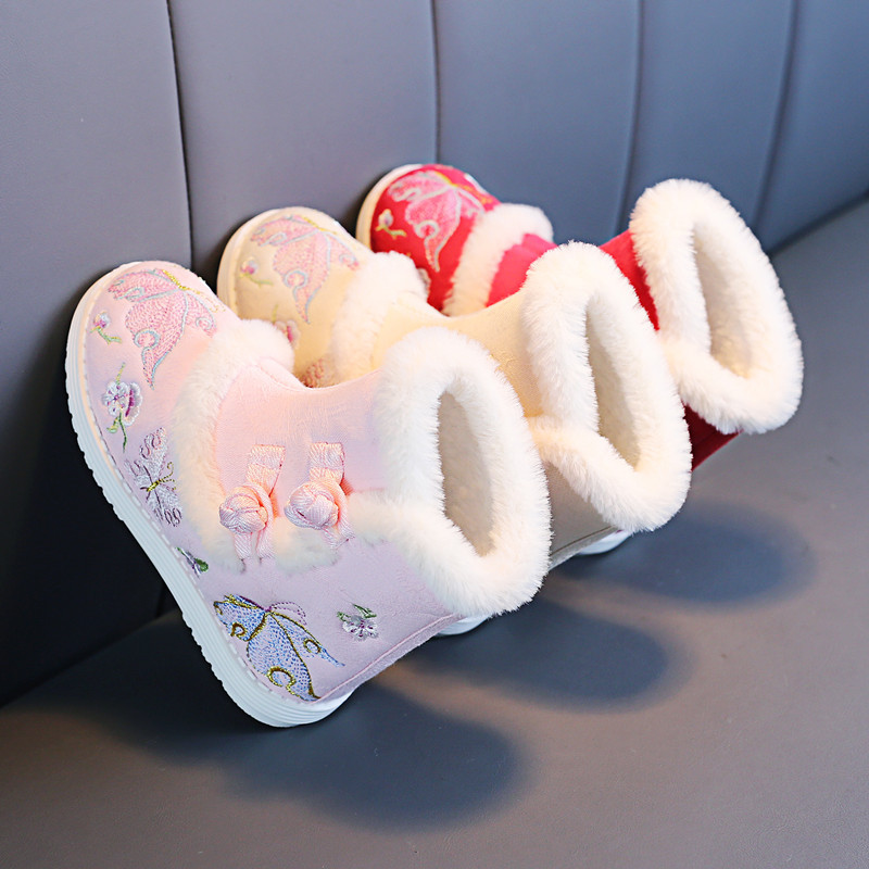 汉服鞋女童2025秋冬加绒儿童绣花靴古风童靴古装靴国风短靴拜年鞋