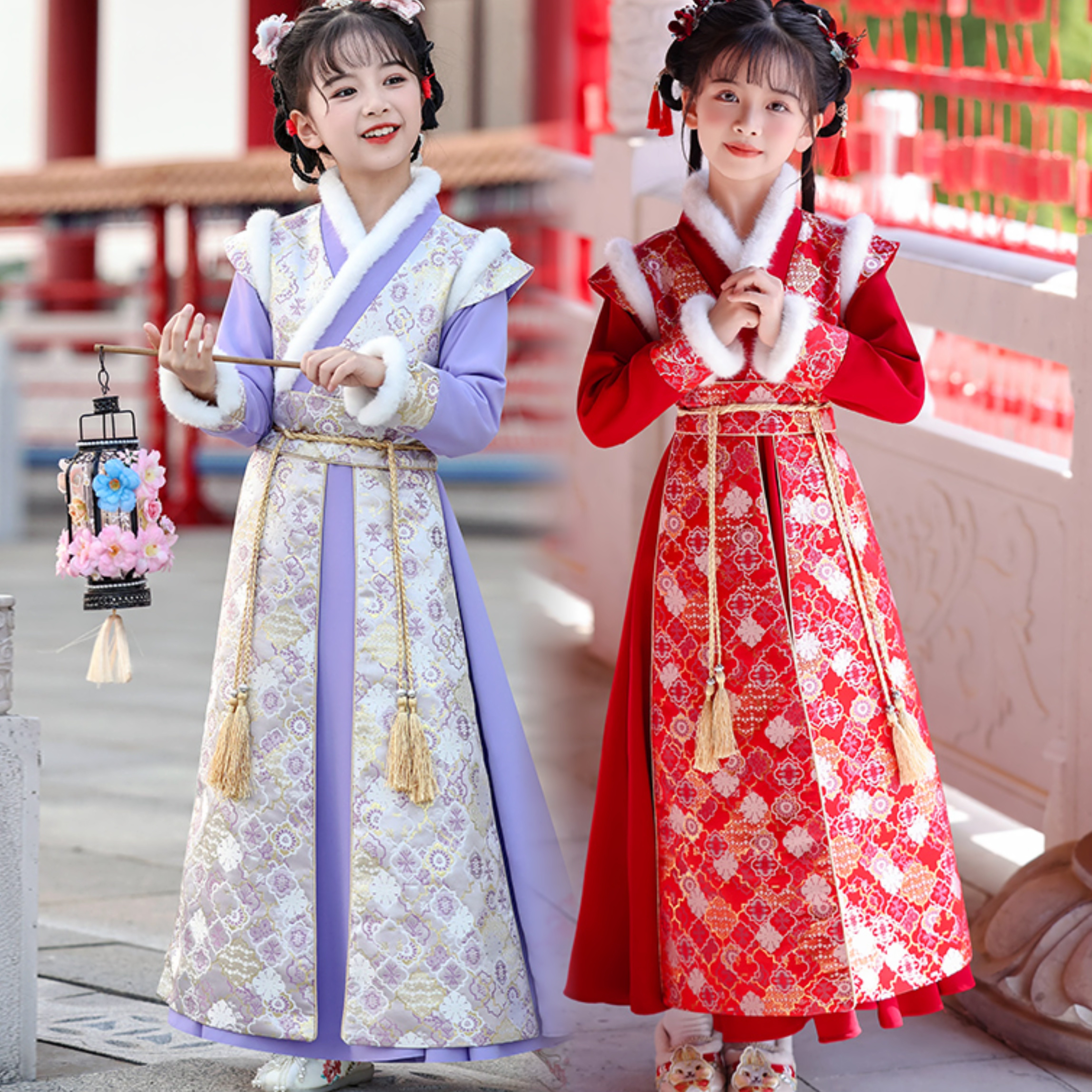 女童汉服中国风超仙新款秋冬加绒加厚过年拜年服喜庆唐装古装汉服