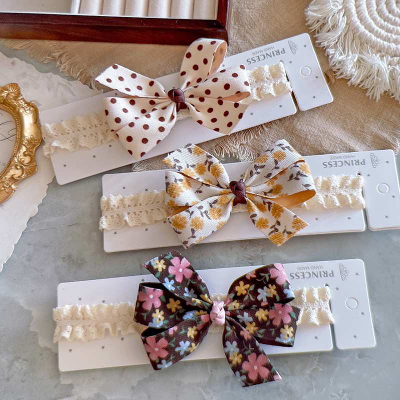 新品韩版奶茶色系波点碎花婴儿发带 宝宝头饰可爱蝴蝶结发饰头饰