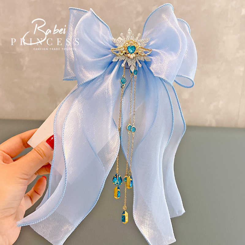 2025新品欧美风儿童发饰 水钻流苏仙气爱莎女童飘带 儿童发夹顶夹