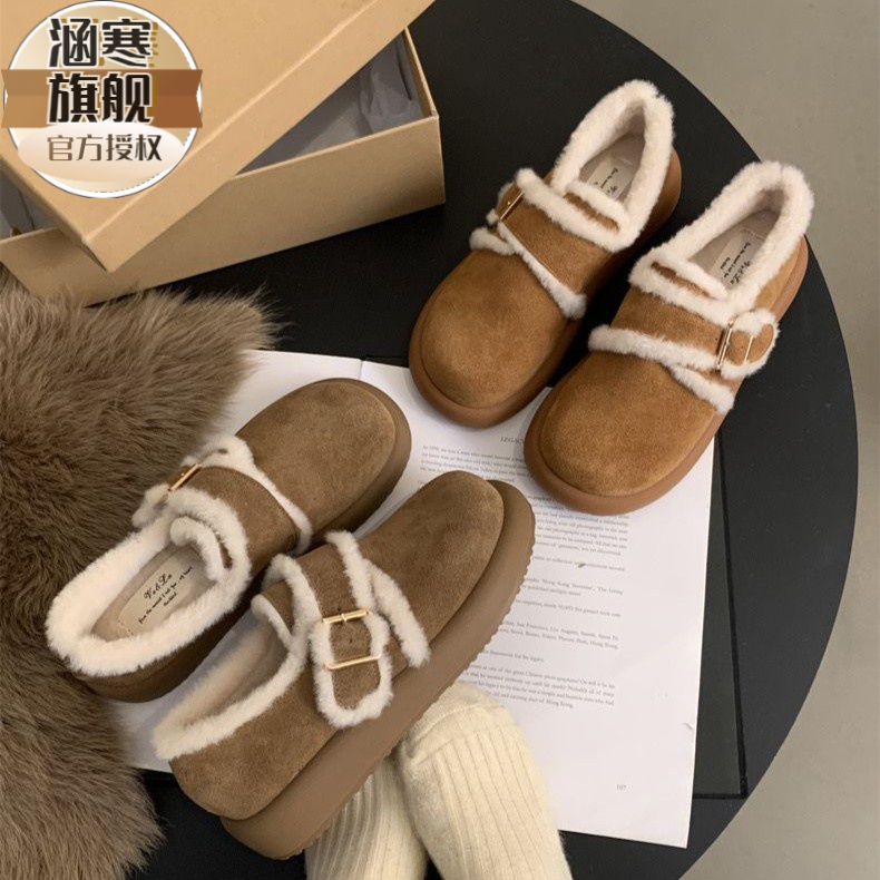 美拉德毛毛鞋防滑防寒保暖低帮休闲鞋时尚外穿耐磨百搭韩版一脚蹬