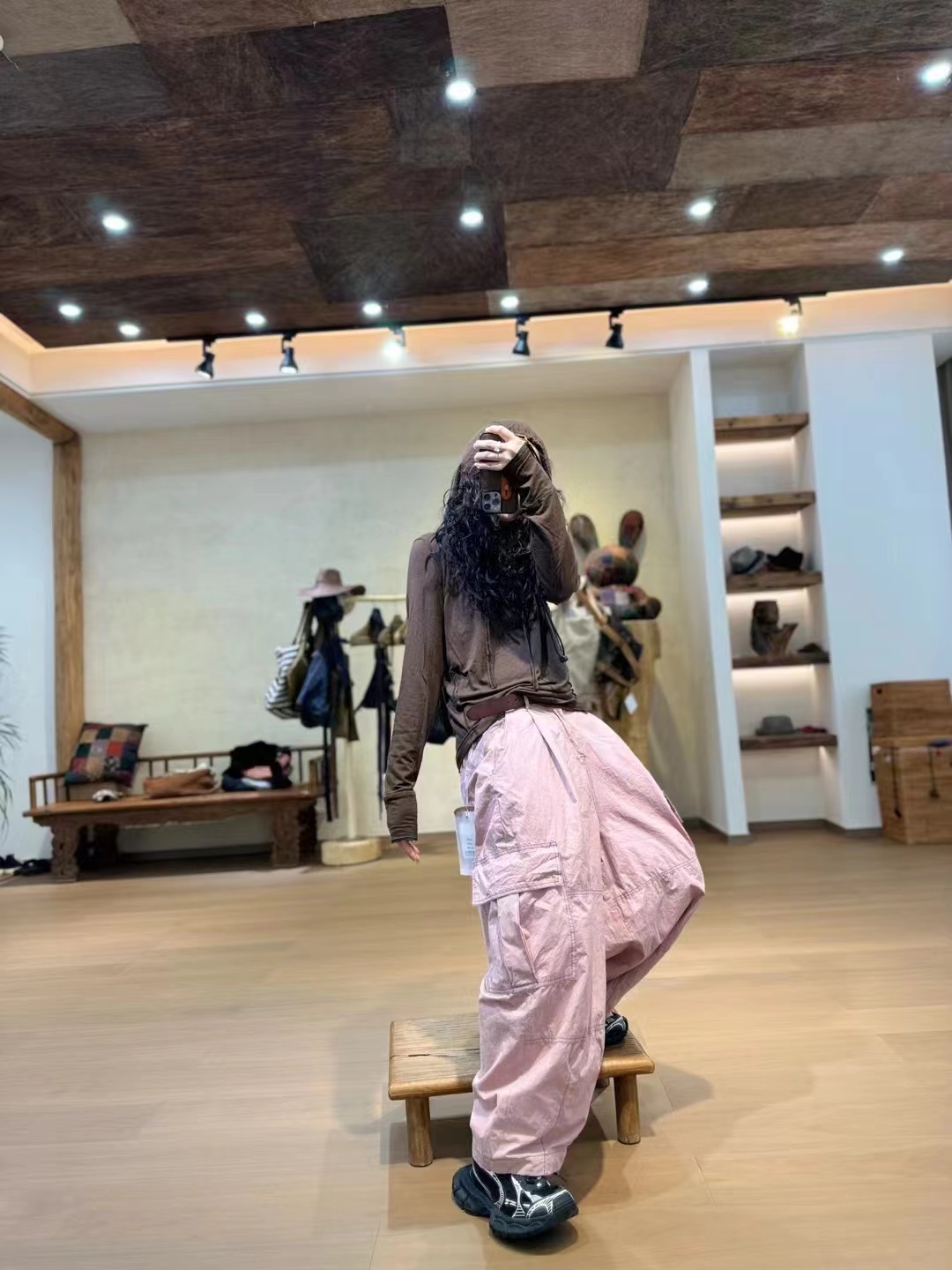 2410807忆古朴拙高密纯棉双层减龄休闲裤宽松纯色秋季百搭工装裤