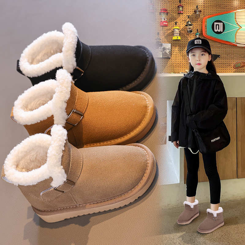 回力潮品女童棉靴冬季英伦风短靴儿童软底雪地靴加绒加厚男童棉鞋