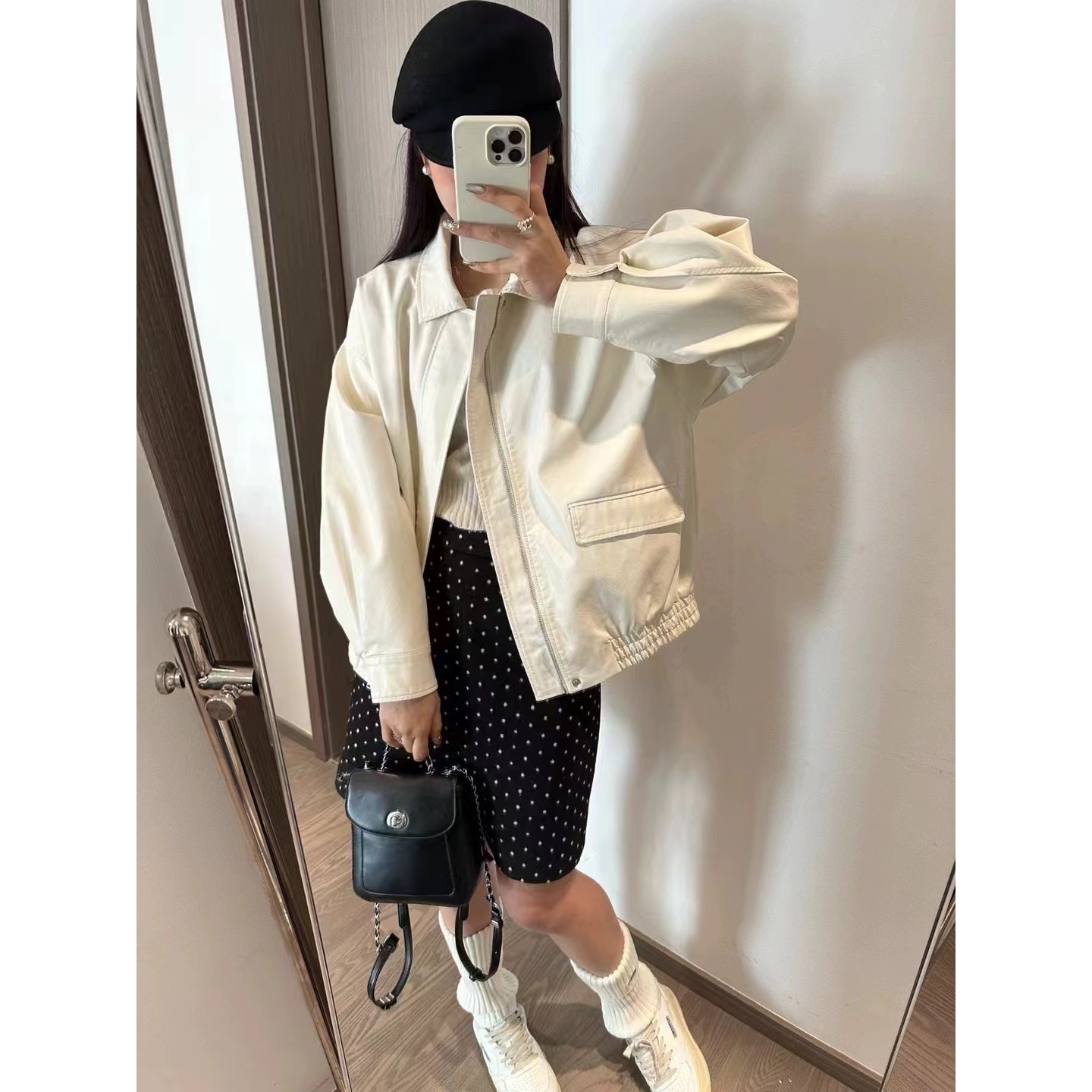 25734春装新款名媛时尚皮衣外套（衣长64）