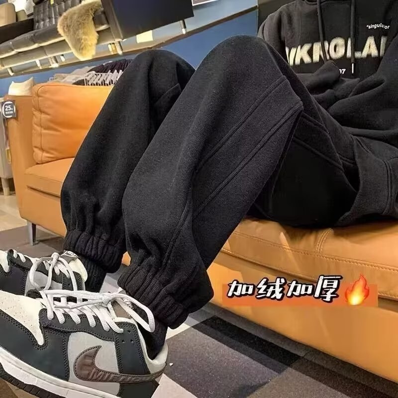 运动休闲裤拼接束脚卫裤男时尚百搭加绒加厚秋冬裤子男士宽松长裤