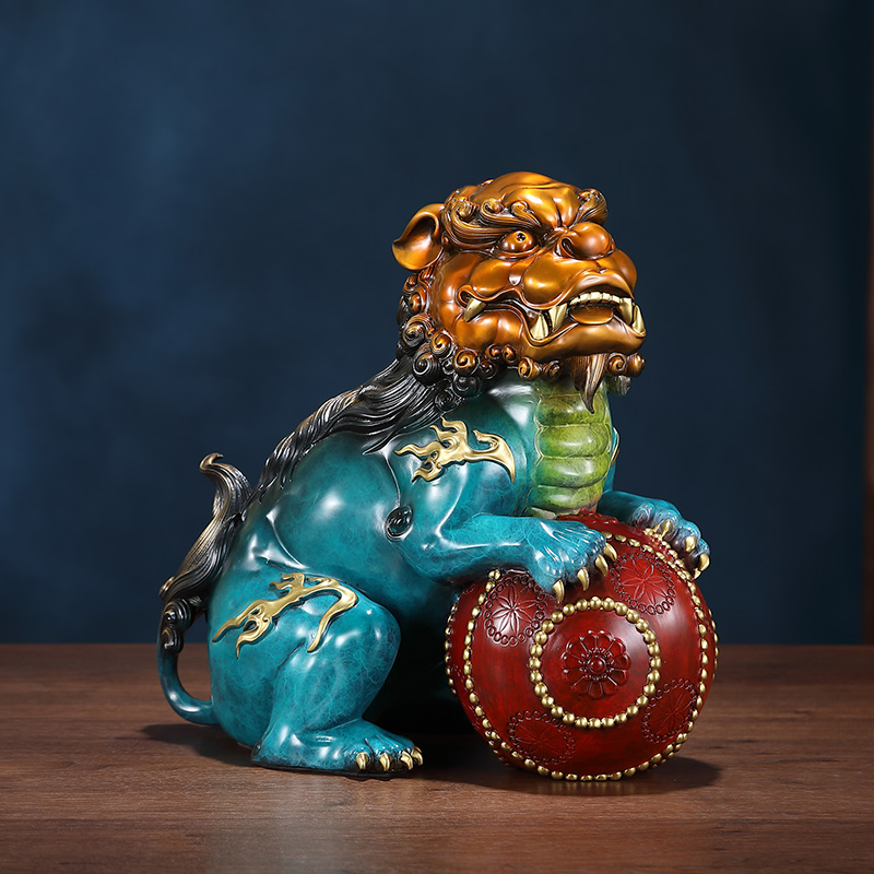 狮来运转狮子黄铜摆件工艺品创意客厅电视柜办公室装饰礼品