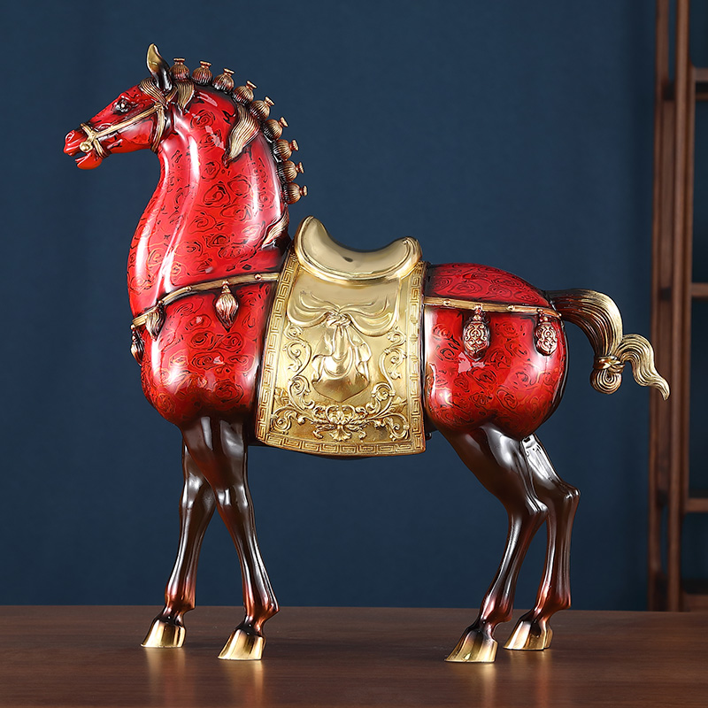 马到成功黄铜盛世唐马摆件十二生肖大漆马客厅办公室乔迁开业礼品