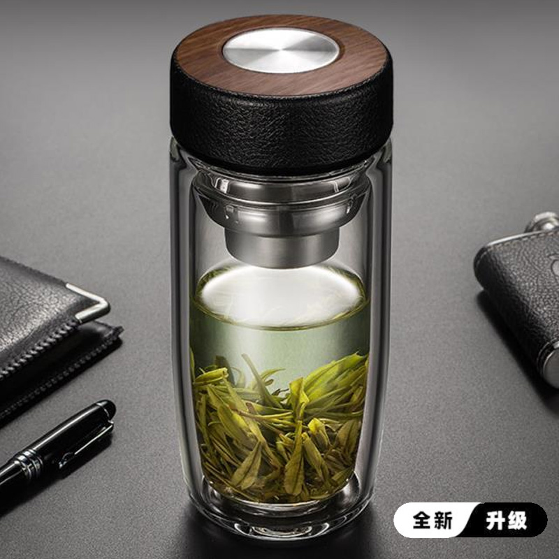 水杯玻璃鹅蛋杯大容量男士商务办公泡茶家用便携隔热泡茶水分离杯