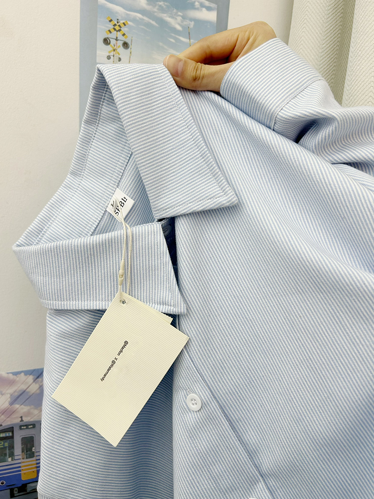 蓝色条纹衬衫女春季2024新款设计感小众衬衣内搭叠穿打底长袖上衣