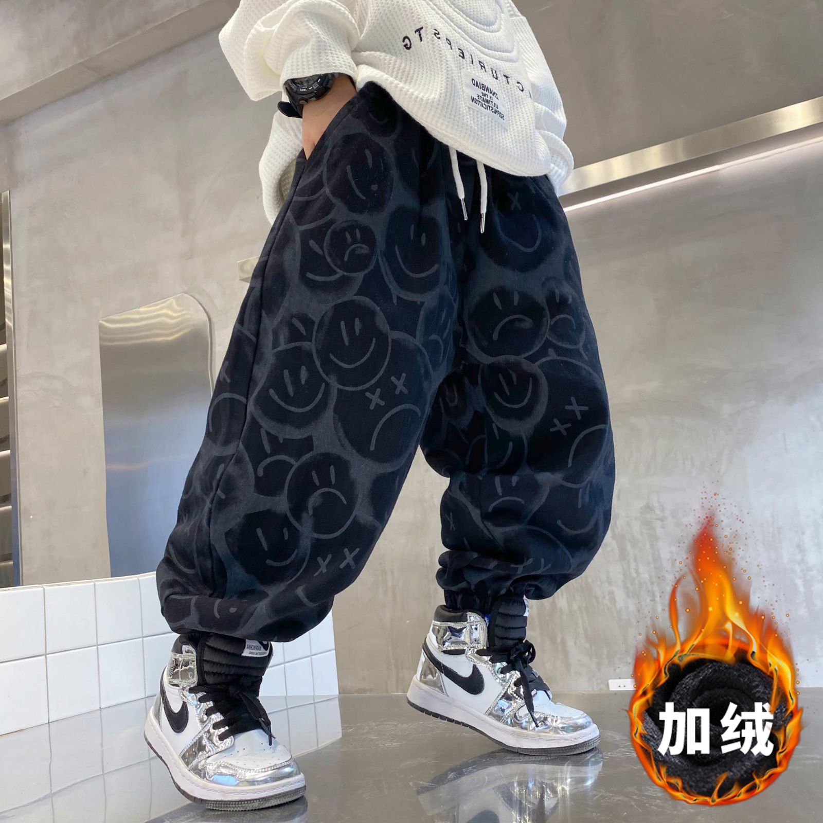 儿童休闲裤2023秋装新款男童韩版宽松长裤中大童裤子潮秋冬运动裤