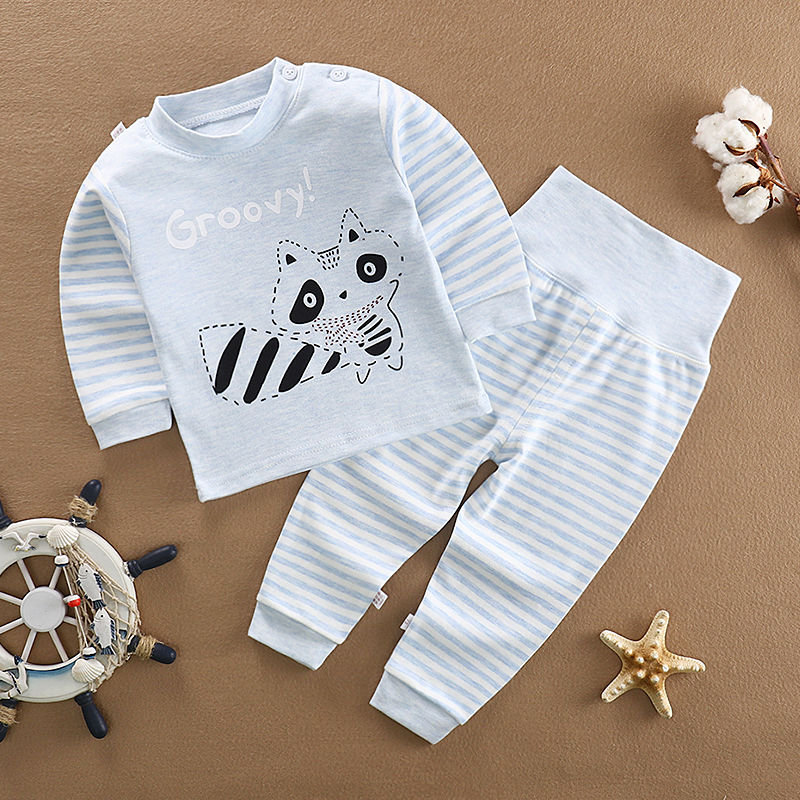 棉质内衣高腰护肚女婴男童棉质打底裤儿童秋衣裤宝宝秋衣套装彩棉