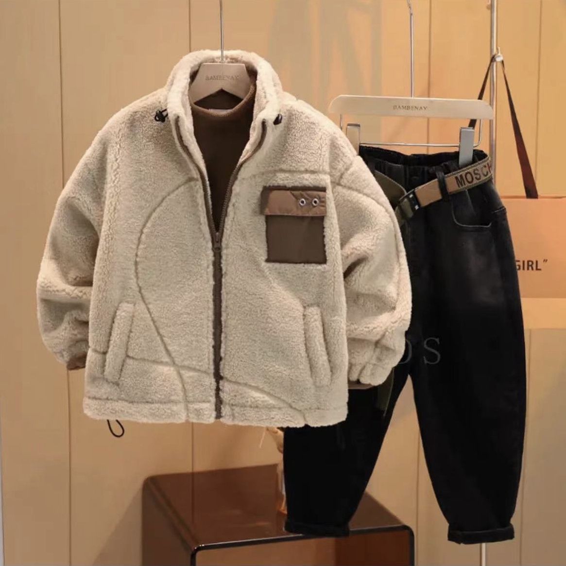 男童2023新款冬季毛毛衣加厚外套男孩洋气时髦羊羔绒上衣儿童冬装