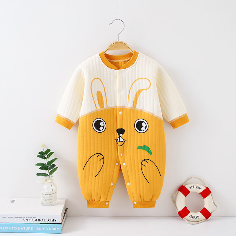 婴儿连体衣秋冬款新生儿保暖哈衣无骨缝制男女宝宝超萌卡通爬爬服