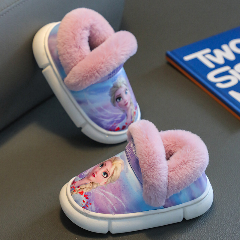 【随落】甄选优品艾莎公主儿童棉鞋冬季女童pu皮防水室内保暖小孩