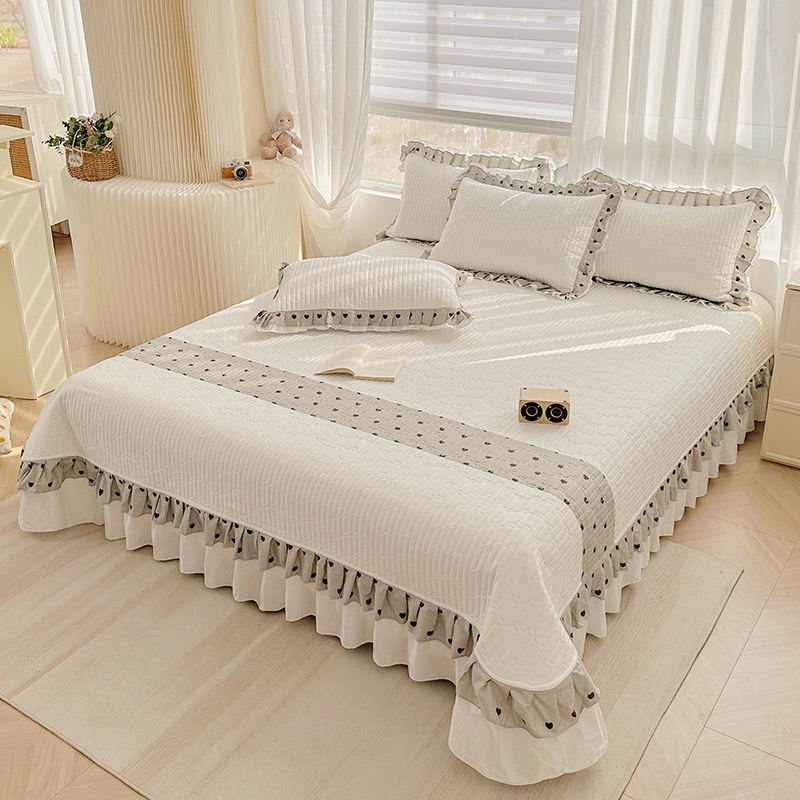 新款全棉夹棉白色床盖夹棉绗缝不跑床，床单系列（宜男生）床裙