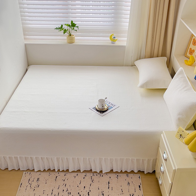 新款纯棉公主风夹棉韩式绗缝纯色榻榻米农村床盖（羽榻榻米炕盖）