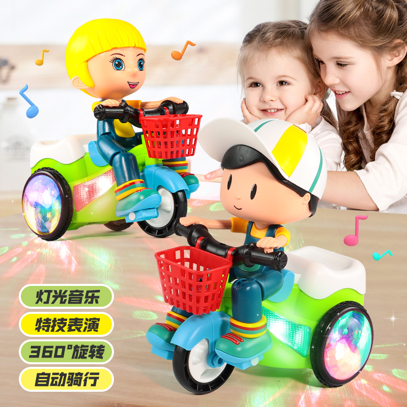 趣味特技三轮车0-2岁1有声会动3儿童宝宝男女孩电动跳舞旋转玩具4